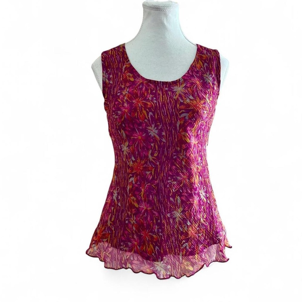 Floral Scoop Neck Sleeveless Tank Top - Magenta